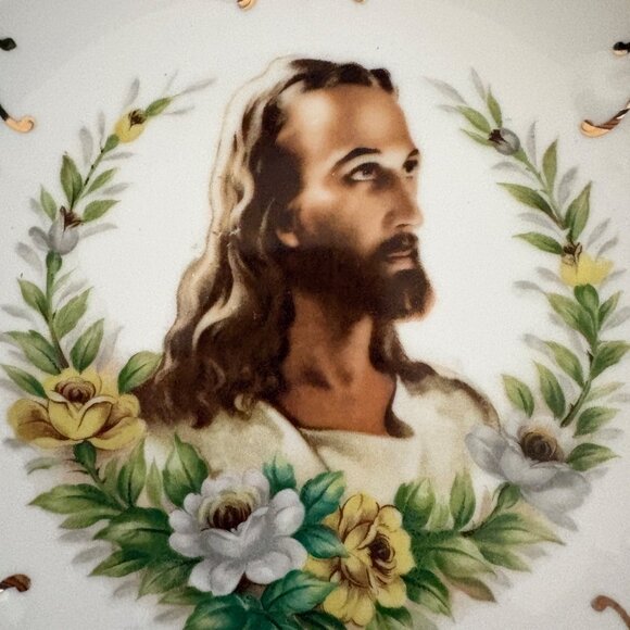 Wheelock Porcelain Plate Jesus Floral Gold Trim Wall Decor Vintage Religious - Picture 3 of 8